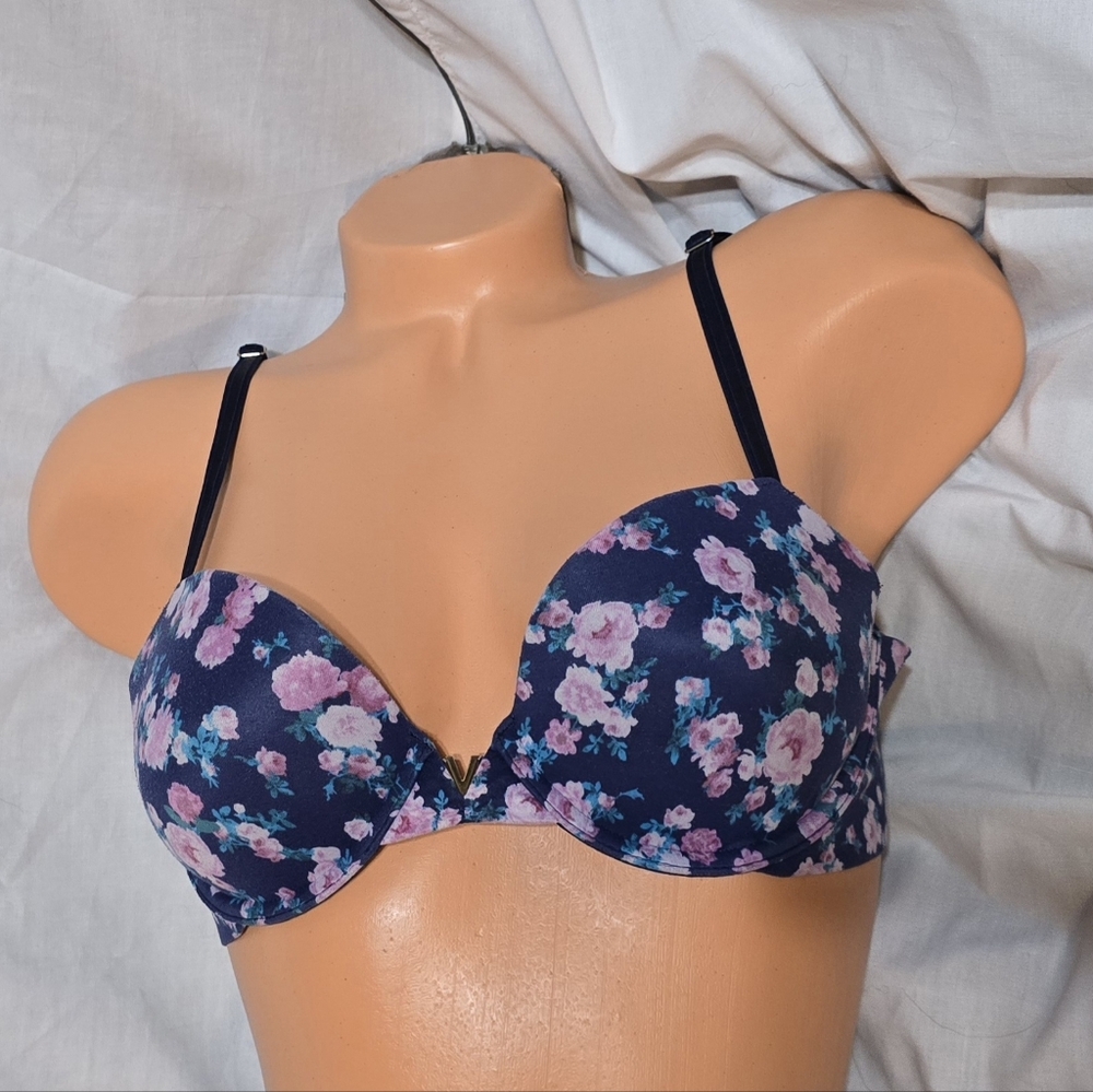 Victorias Secret 34B Love Cloud Push-Up Plunge Bra Lavender Floral Padded